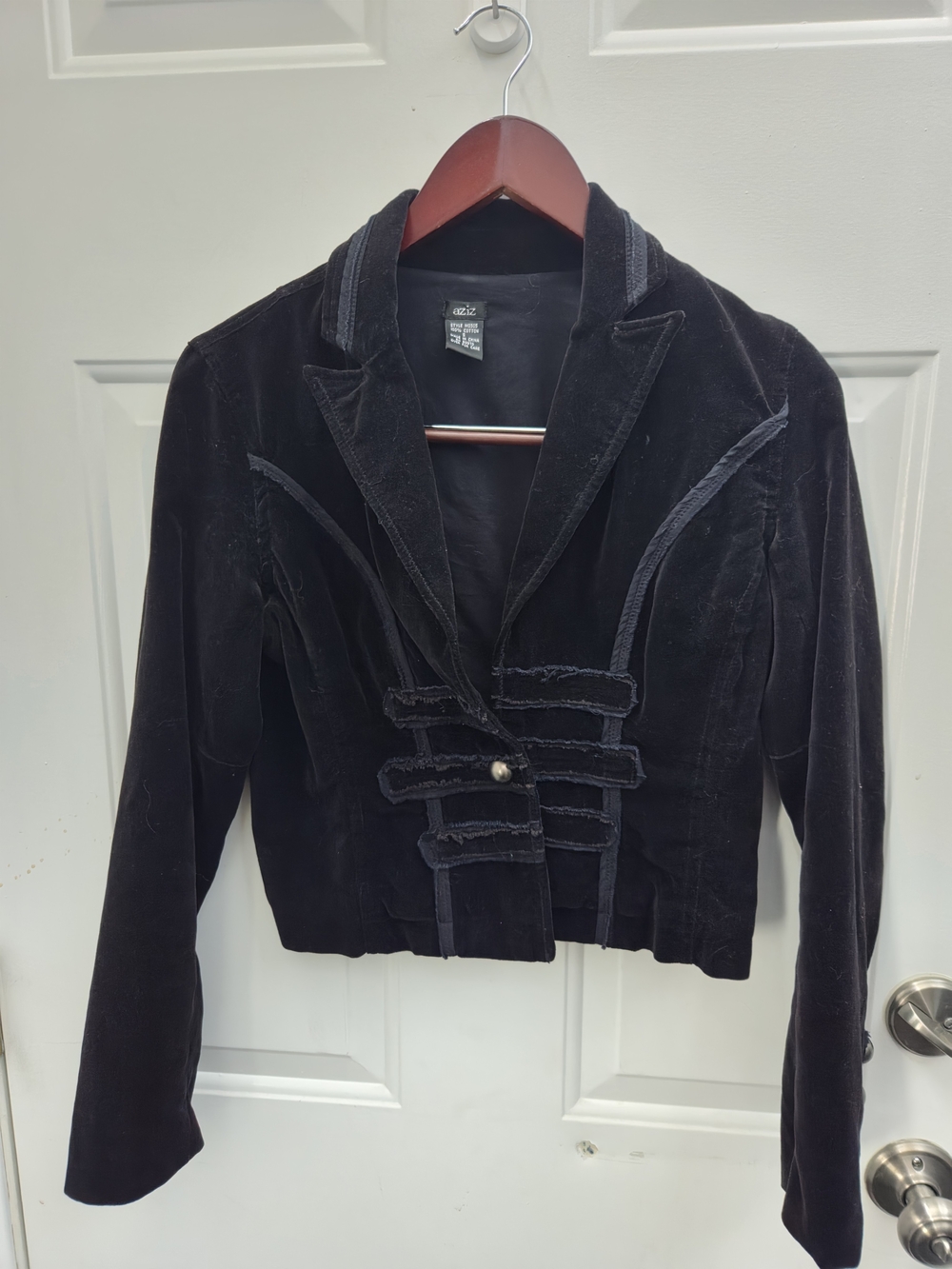 Cropped Black Velvet Military-Style Blazer